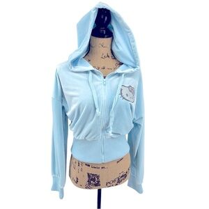 Forever 21 X Hello Kitty & Friends Ltd Edition Velour Cropped Hoodie Baby Blue